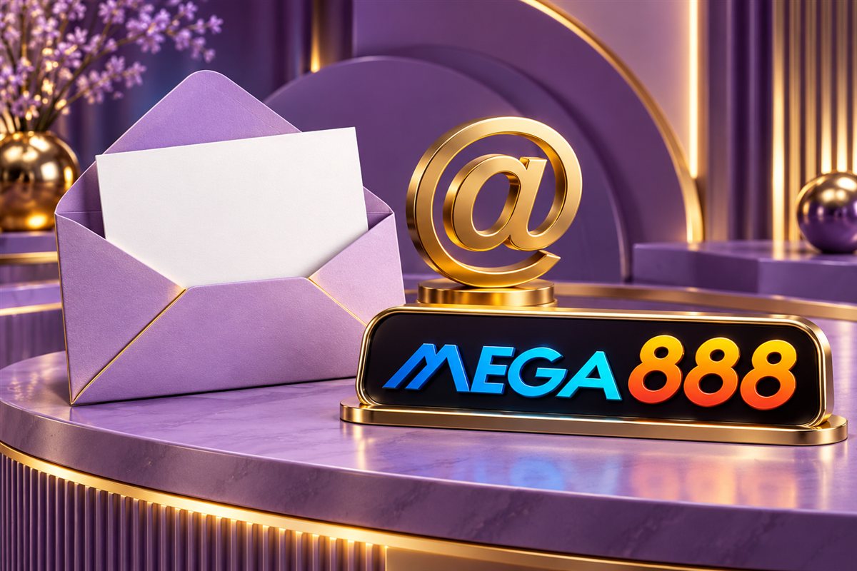 Mega888 branded contact envelope artwork
