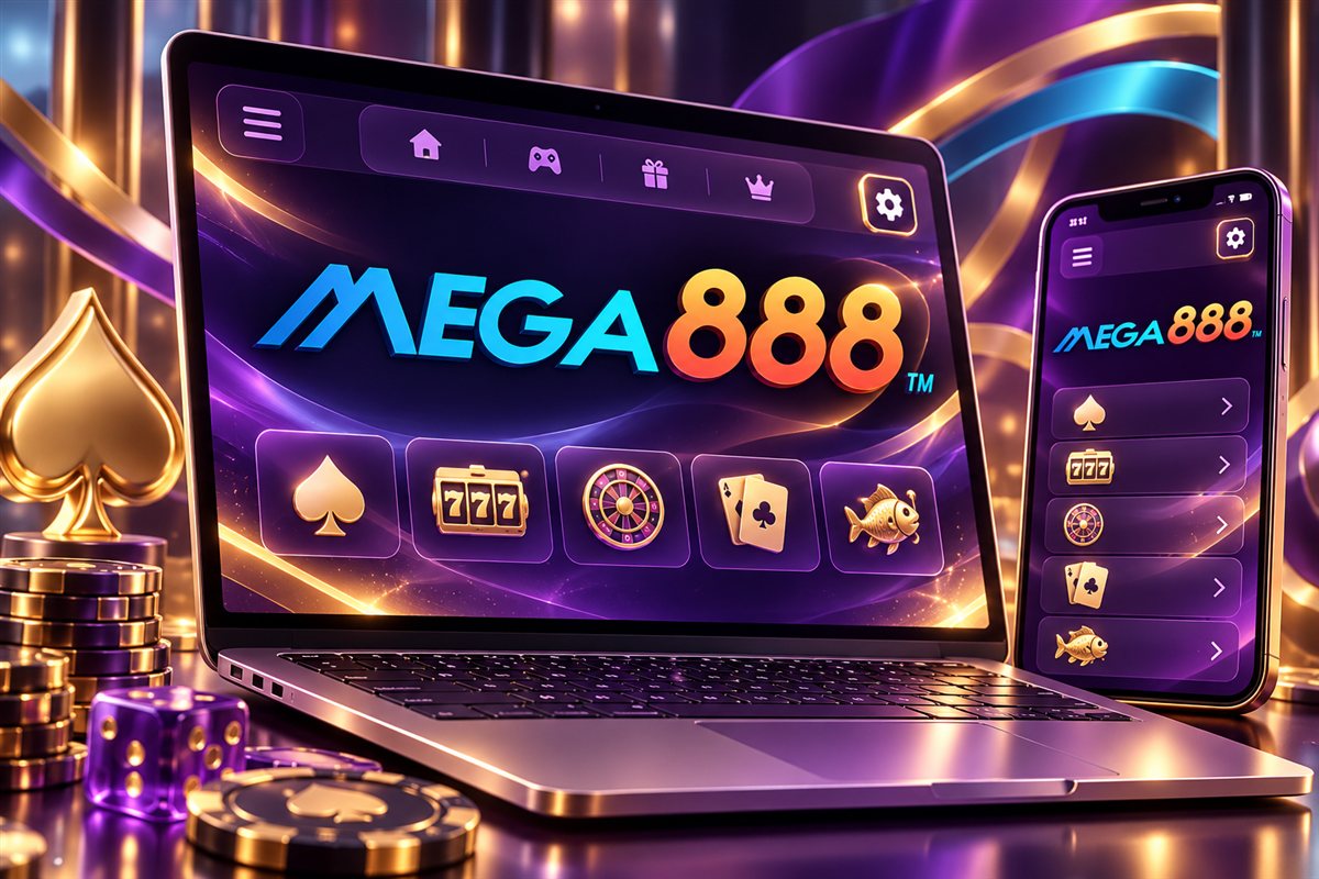 Mega888 branded device features artwork
